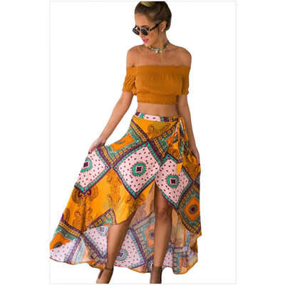

Vintage ethnic tribal print lace asymmetric A-type skirt 65002