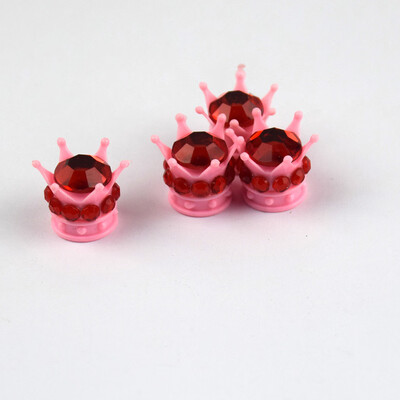 

Tailored 4Pcs Chrome Pink Crown Bling Diamond TireWheel Stem Caps Car Truck