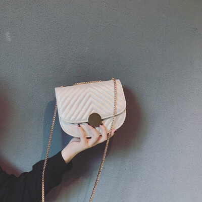 

New bag fashion embroidered line rhombic shoulder bag trend retro semi-circle handbags wild simple chain messenger bag
