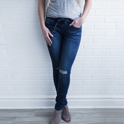

Tailored Women Hight Elastic Waisted Hole Denim Jeans Stretch Slim Pants Length Jeans