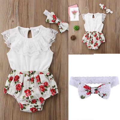 

Newborn Baby Girl Romper Jumpsuit Bodysuit Infant Headband Clothes Outfit Set