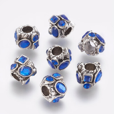 

Alloy Rhinestone European Beads with Resin Large Hole Beads Column Antique Silver Blue 11x95x10mm Hole 45mm