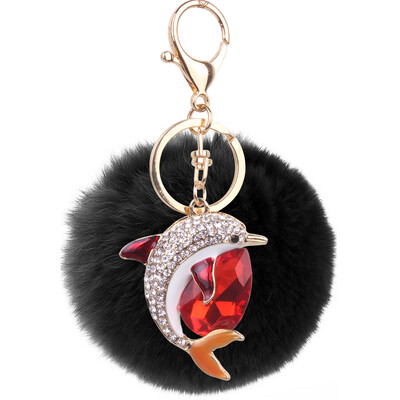

Rex rabbit hair ball pendant alloy diamond dolphin lady bag car keychain creative