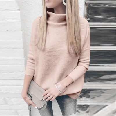 

Tailored Women High Neck Solid Color Pullover long Sleeve Loose Knitted Sweater Tops