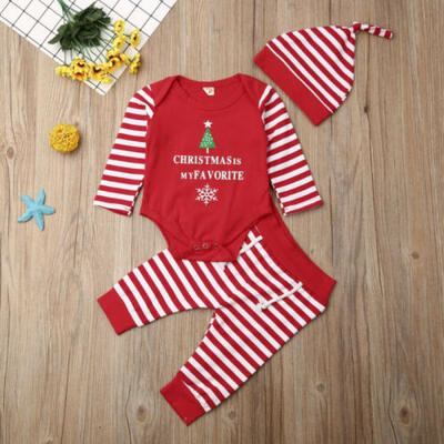 

US Newborn Baby Boy Girl Christmas Romper Tops Pants Cotton Outfit Clothes 0-18M
