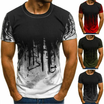 

Mens T Shirt Slim Fit T-shirt Tops Short Sleeve Clothes Bodybuilding Muscle Tee