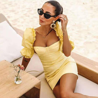 

Cross-border new 2019 European&American womens fashion strapless sexy court puff sleeve short skirt dress female Spot