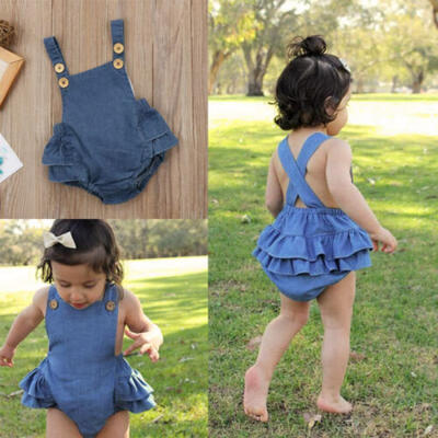 

Newborn Baby Girls Denim Romper Straps overalls JUmpsuit Summer Clothes Outfits