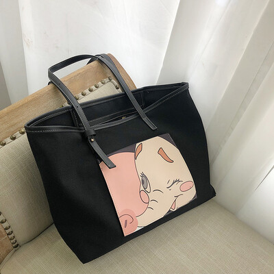 

Chic canvas bag summer new 2019 girls high-capacity tote bag Korean style one-shoulder bag