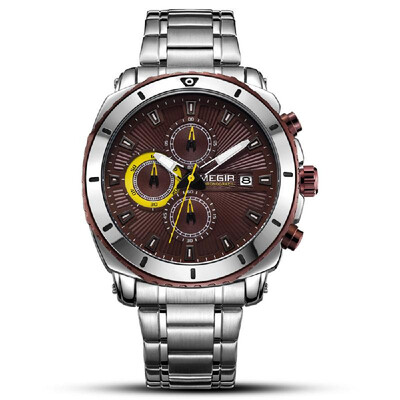 

Cross-border new products Megger megir mens watch business sports multi-function steel belt watch quartz watch 2075 Brown steel s