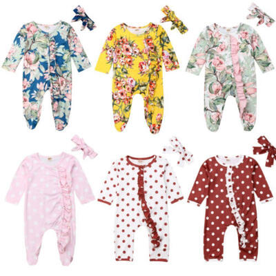 

Newborn Infant Baby Girls Floral Dot Clothes Romper Jumpsuit Autumn Outfit Set