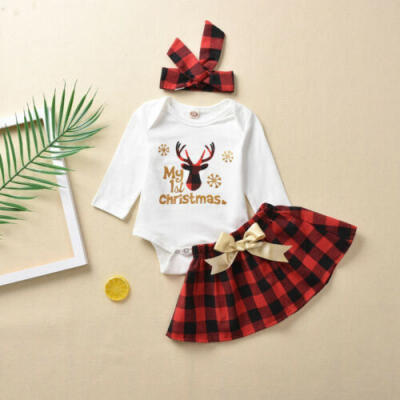 

2019 My 1st Christmas Newborn Baby Girl Xmas Clothes RomperTutu Skirt Outfit UK