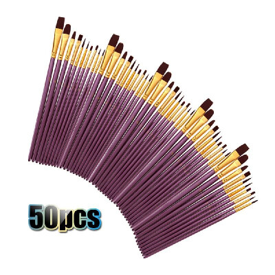 

50 PCS Nylon Hair Paint Brushes Set Artist Paintbrush Lot Multiple Mediums Brushes for Watercolor Gouache Oil Painting Great Art D