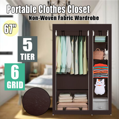 

67" Portable Clothes Closet Non-Woven Fabric Wardrobe Storage OrganizerDark Brown