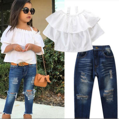 

Casual Toddler Baby Kids Girls Tops T-shirtJeans Trousers Pants Clothes Outfits