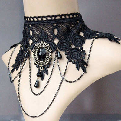 

Women Jewelry Pendants Link Chain Collar Punk Lace Rhinestone Maxi Necklace