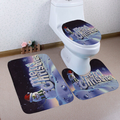 

〖Follure〗3PCS Christmas Bathroom Non-Slip Pedestal Rug Lid Toilet Cover Bath Mat Set