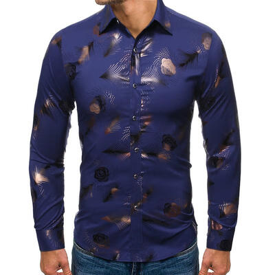 

Mens Long Sleeve Floral Shirt Casual Button Down Slim Fit Dress T-shirts