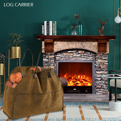 

Outdoor Indoor Log Carrier Firewood Tote Wood Carrying Bag Fireplace Waxed Canvas
