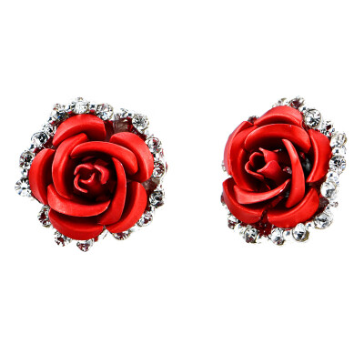 

Fashion Alloy Diamond Red Rose Lady Earrings