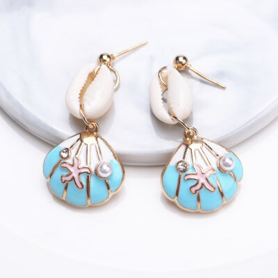 

EK695 Korean Style Natural Shell Drop Earrings For Women Beach Drip oil Conch Pearl Drop Earring Wedding Jewelry Accessories