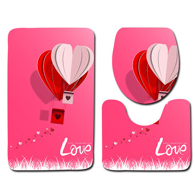 

〖Follure〗3PCS Valentines Day Pattern Non Slip Toilet Seat Cover Rug Bathroom Set Decor