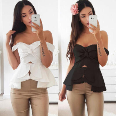 

Women Casual Sexy Off Shoulder Shirt Short Sleeve Tops Blouse Ladies Tops UK