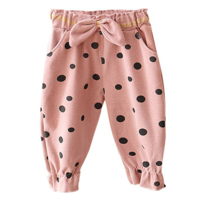 

Girls Pants Cotton Polka Dot Print Pants Casual Bow Decoration Trousers Toddler Clothes Bottoms