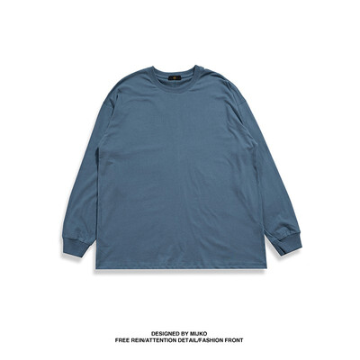 

MIJKO mens womens autumn&winter new products basic candy color wild TEE falling shoulder cotton men&women with high street long sleeve T-shirt tide