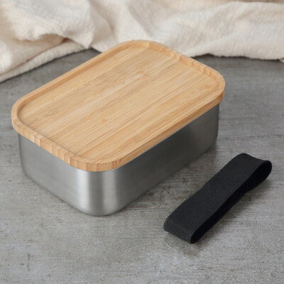 

800ml Stainless Steel Lunch Box with Bamboo Lid Bento Sushi Snacks Container