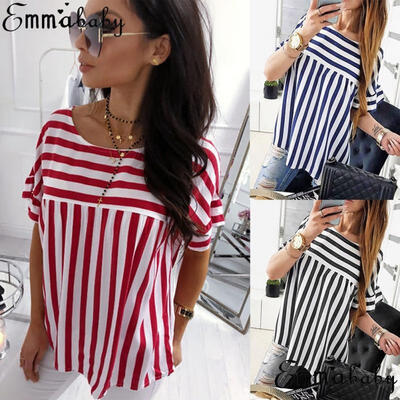 

Summer Women Short Sleeve T Shirt Crew-Neck Blouse Ladies Casual Loose Tops