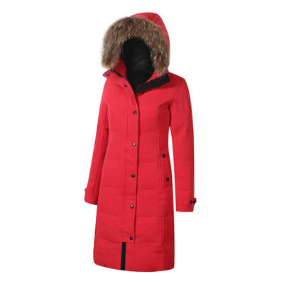 

Women Solid Color Winter Down Coat Pockets Warm Jacket Slim Fit Long Parkas