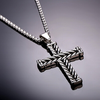 

2019 New Fashion Vintage Double-sided Striped Cross Pendant Necklace