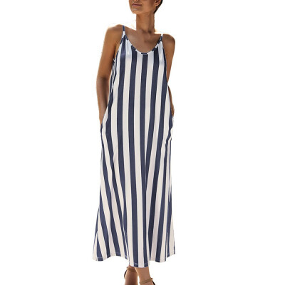 

Summer new striped hanging bandwidth loose V-neck dress