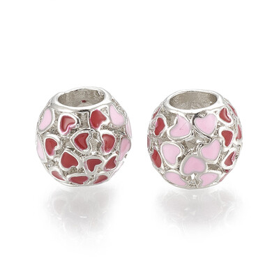 

Alloy Enamel European Beads Hollow Large Hole Beads Rondelle with Heart Colorful Platinum 11x10mm Hole 5mm