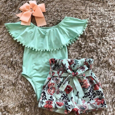 

Newborn Kid Baby Girl Clothes Ruffle Romper Floral Shorts Summer Outfits Set