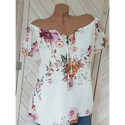 

Summer Womens Floral Tops Blouse Ladies Short Sleeve T-Shirt Plus Size 8-18