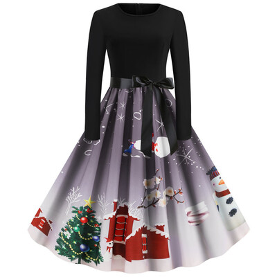 

Tailored Women Vintage Long Sleeve Christmas 1950s Housewife Evening Party Prom Dress