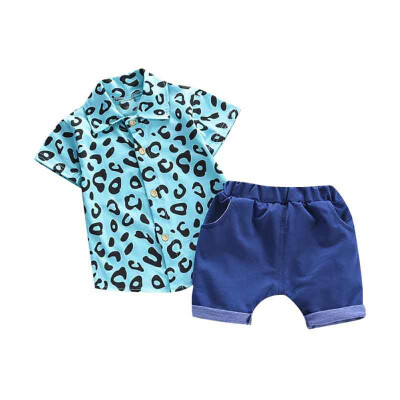 

Summer Baby Boys Short Sleeve Leopard Print Tops Blouse ShirtShorts Children Casual Outfits Sets Kid Clothes