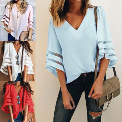 

Women Casual Loose V Neck Kimono Cardigan Chiffon Coat Jacket Blouse