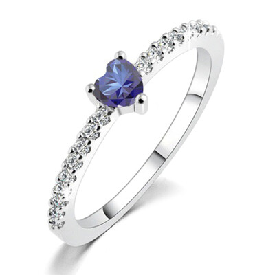 

Exquisite Princess 18k Rose Gold Color Rings for Teen Girls Heart Blue Sapphire Studded Eternity Wedding Ring