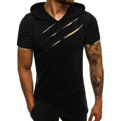 

Fashion Men Short Sleeve Tee Casual Hooded Hoodie Summer T-Shirt Top -2XL