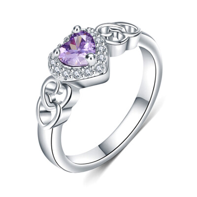 

Fashion Zirconia Jewelry Exquisite Purple Heart Shape Ring Charming Color Rings For Women