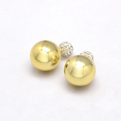 

CCB Plastic Double Faced Ball Ear Studs with Polymer Clay Rhinestone&Steel Pin LightKhaki 25x16mm Pin 05mm