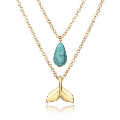 

HuaTang Boho Gold Chain Necklace Geometric Fish Tail Green Rhinestone Necklaces Charm Choker Necklace Jewelry Accessories 6618