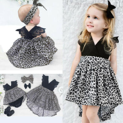 

US Baby Girl Kids Leopard Chiffon Romper Dress Party Pageant Tutu Dress Headband
