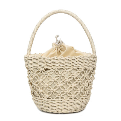 

Tailored Womens Fashion Straw Woven Bag Solid Color Handbag Casual Wild Bucket Bag