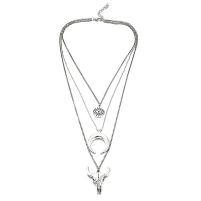 

coin evil eye Bull head moon Silver Bohemian Multilayer Choker Necklace for Women Pendant Chain Collar Jewelry Fashion Clavicle