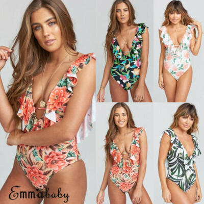 

US Sexy Women One-Piece Floral Swimsuit Swimwear Push-up Bikini Bathing Monokini