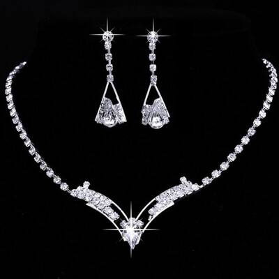 

Women Party Prom Silver Crystal Necklace Earrings Wedding Bridal Jewelry Set New